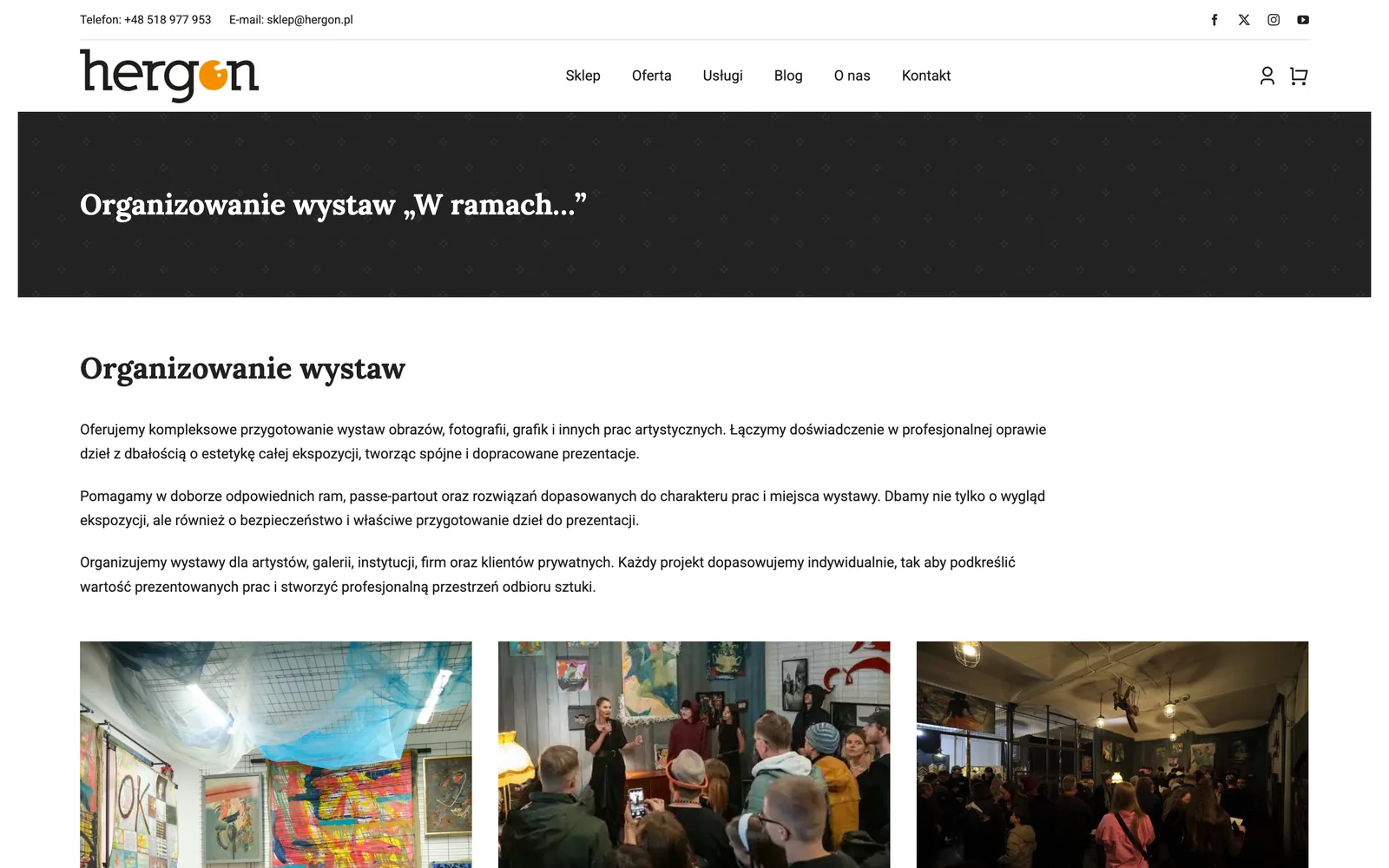 Sekcja organizowania wystaw w serwisie Hergon