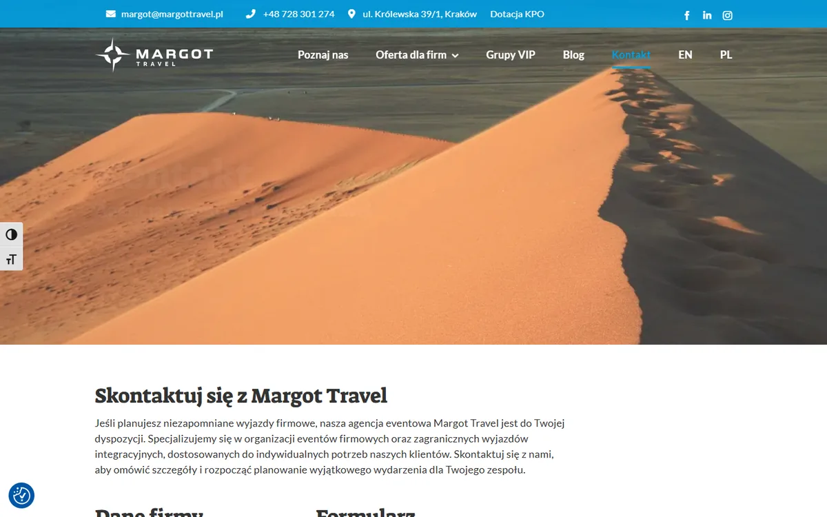 Strona kontaktu margottravel.pl