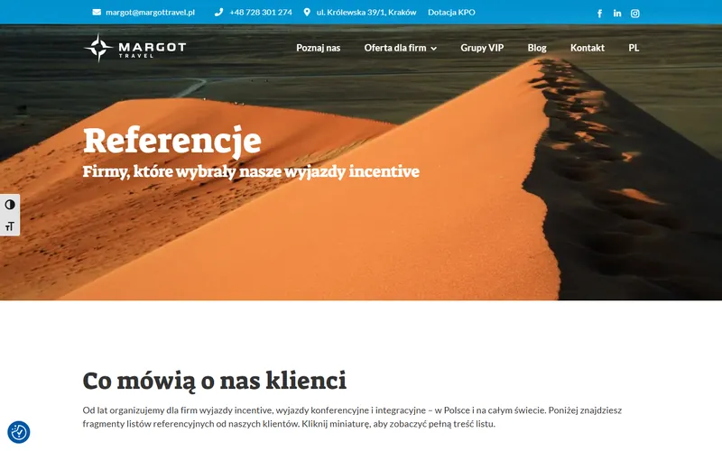 Podstrona z referencjami klientów Margot Travel