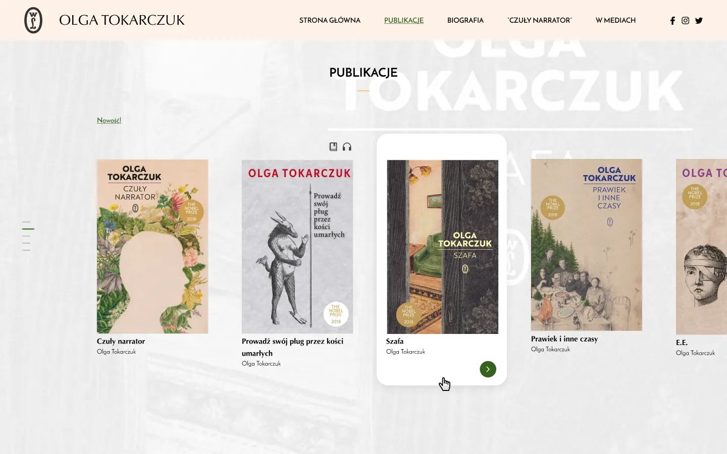 Projekt strony autorskiej Olgi Tokarczuk