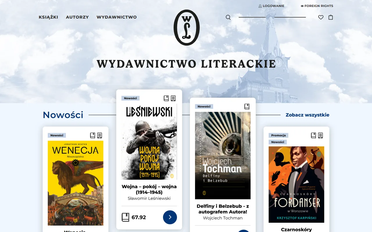 Strona główna księgarni Wydawnictwa Literackiego z nowościami